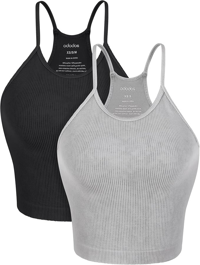 ODODOS Women's Crop 3-Pack Seamless Rib-Knit Camisole Crop Tank Tops | Amazon (US)