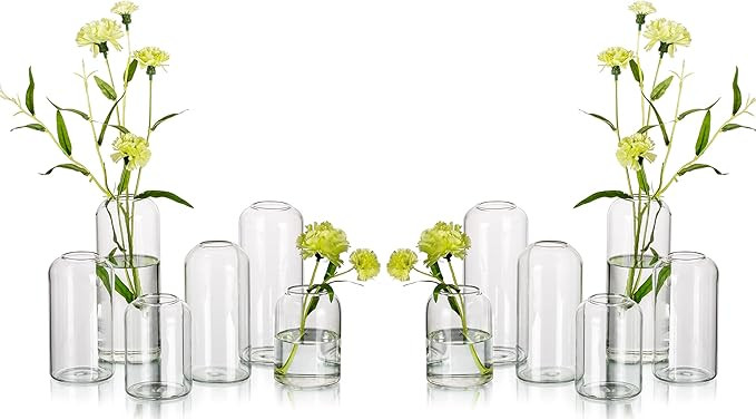 Glass Bud Vases for Flowers - Hewory Blown Modern Small Glass Vases for Centerpieces Set of 12, M... | Amazon (US)
