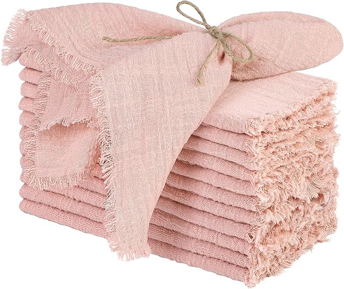 TURSTIN 12 Pieces Cotton Linen Cloth Napkin Handmade Cloth Napkin with Fringe 17 x 17 Inch Soft D... | Amazon (US)