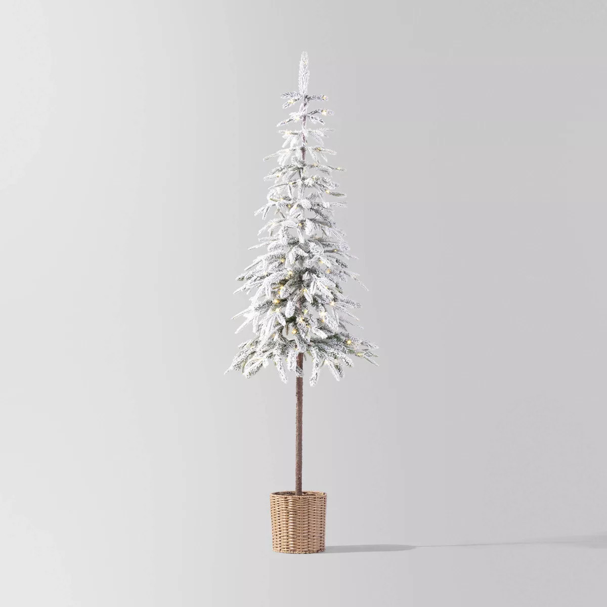 Pre-lit LED Dewdrop Downswept Flocked Balsam Fir with Basket Artificial Christmas Tree Warm White... | Target