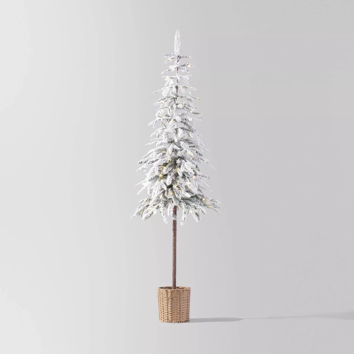 Pre-lit LED Dewdrop Downswept Flocked Balsam Fir with Basket Artificial Christmas Tree Warm White... | Target