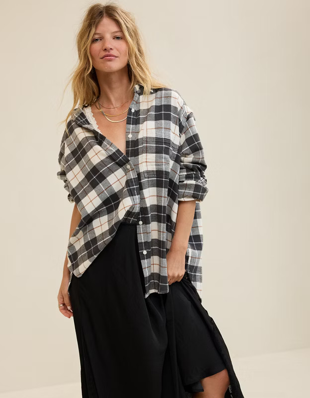 Aerie Anytime Fave Flannel Button Down Shirt | Aerie