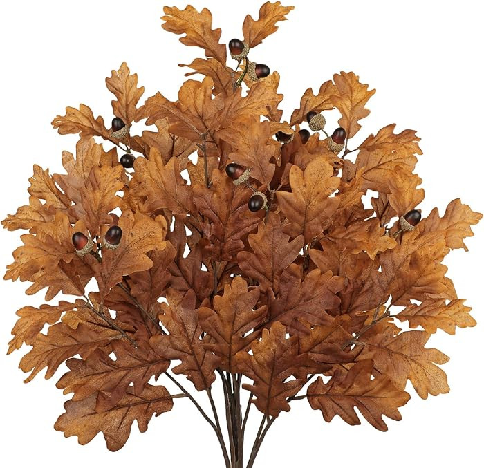 21.6" Faux Oak Leaf Branches with Acorns, 2Pcs Fall Stems for Vase, Brown | Amazon (US)