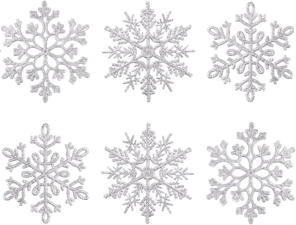 XmasExp 150mm/6inch Large Glitter Snowflake Ornaments Set Christmas Tree Hanging Plastic Decorati... | Amazon (US)