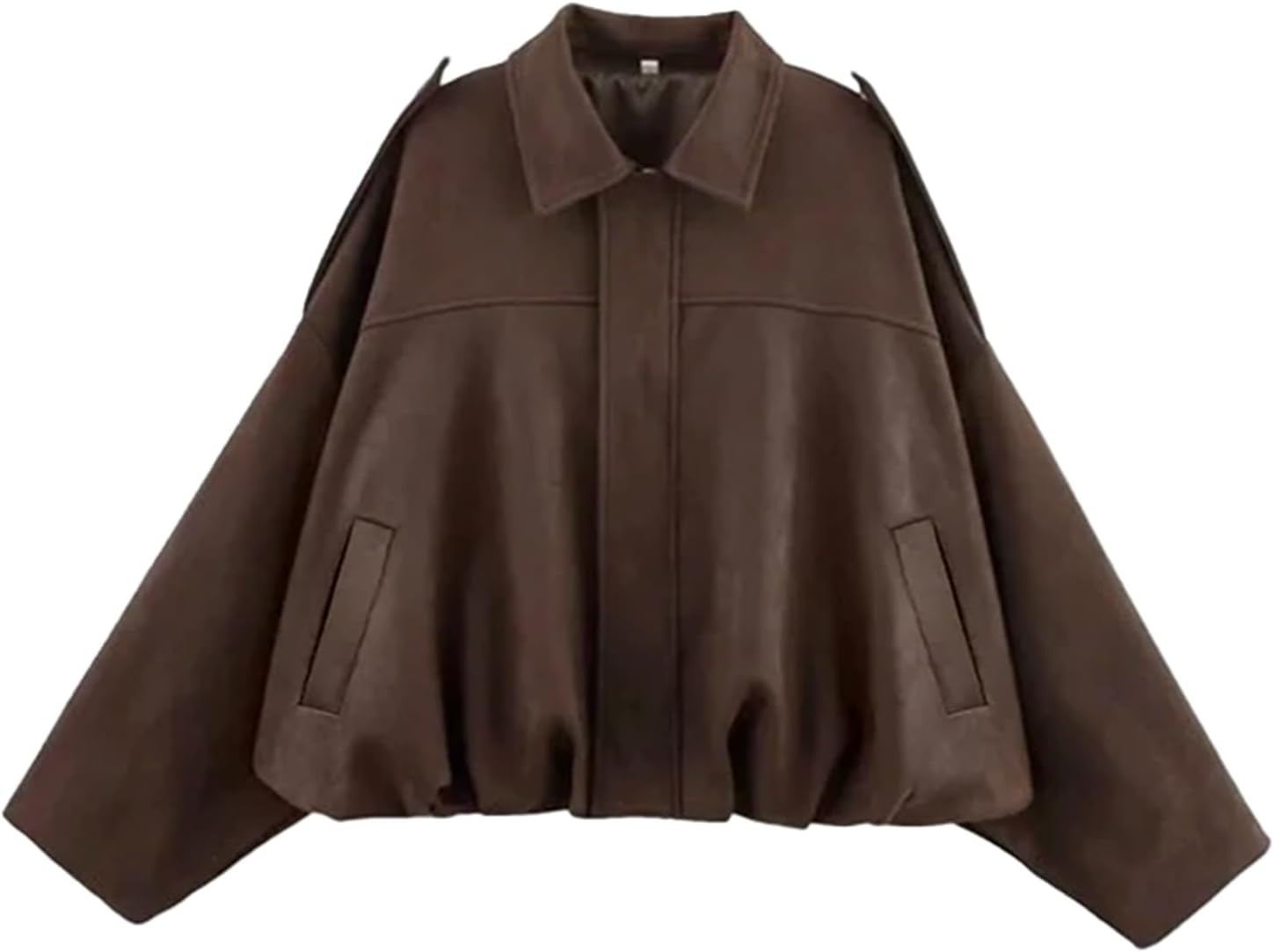 Womens Faux Suede Bomber Jacket Oversized Long Sleeve Cropped Coat | Amazon (US)