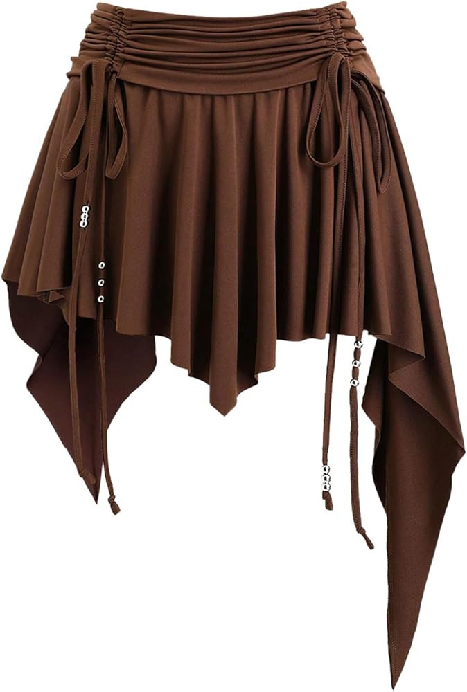 Women's Cowgirl Bow Tie Drawstring Mini Skirts Ruffle Pleated Ruched Skirt Y2K Outfits | Amazon (US)