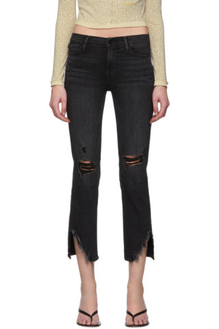Black Denim 'Le High Straight' Side Fray Jeans | SSENSE