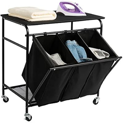 Amazon.com: HollyHOME Laundry Sorter Cart with Unopenable Ironing Board with Side Pull 3-Bag Heav... | Amazon (US)