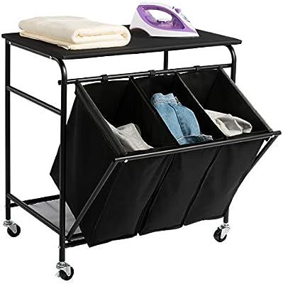 Amazon.com: HollyHOME Laundry Sorter Cart with Unopenable Ironing Board with Side Pull 3-Bag Heav... | Amazon (US)