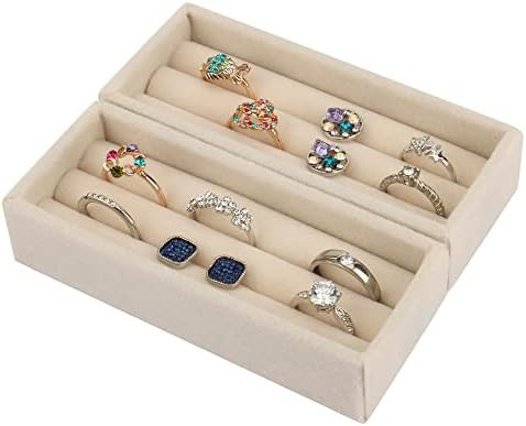 DesignSter Small Jewelry Tray, 2PCS Ring Organizer, Velvet Jewelry Display Tray, Stackable Jewelr... | Amazon (US)