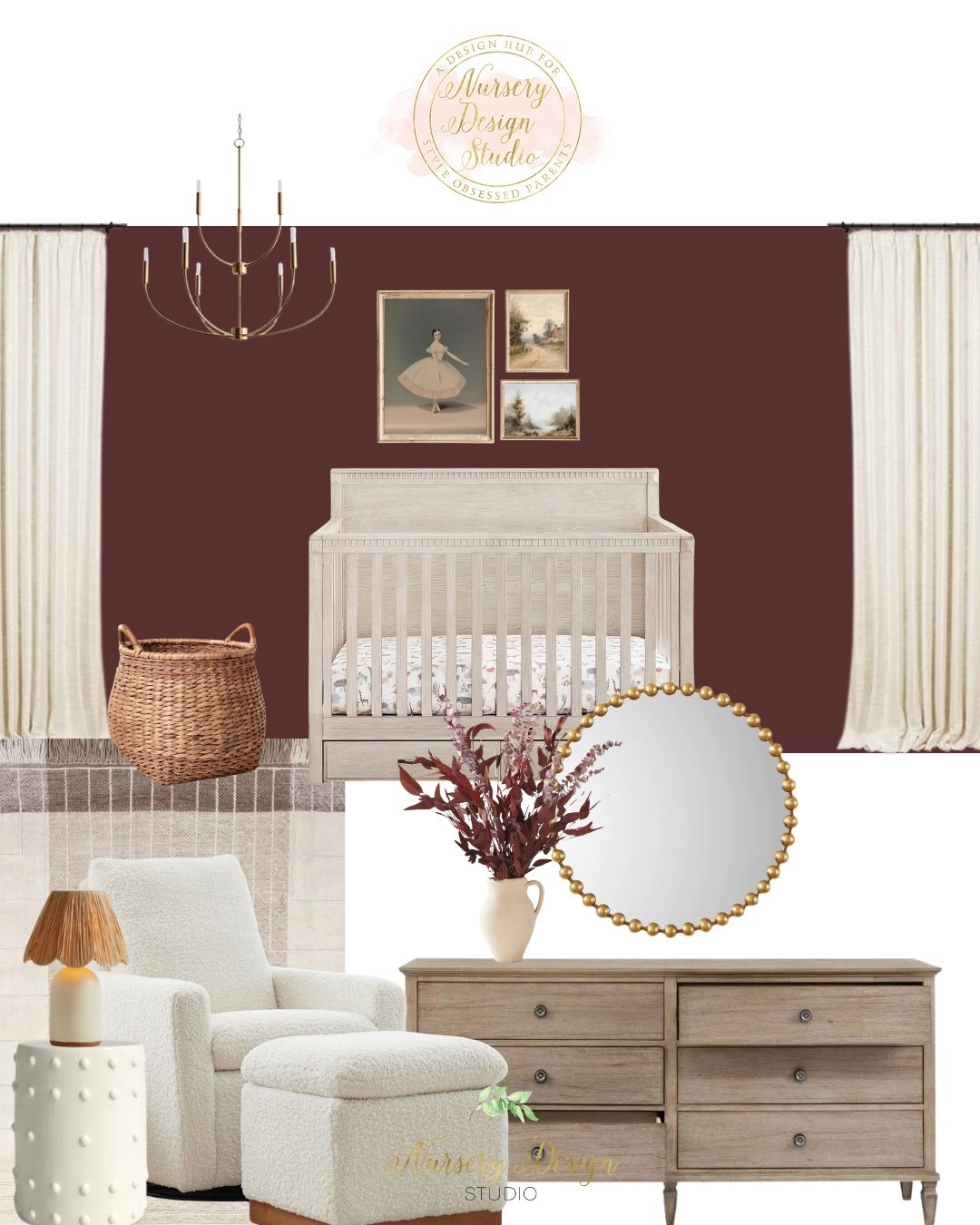 Rich walls, warm oak furniture, and soft ivory textures prove that a nursery can feel bold without sacrificing warmth. This modern heirloom design blends timeless furniture, vintage-inspired accents, and cozy layers for a room that's sophisticated today and beautiful for years to come.

#LTKSaleAlert #LTKHome #LTKBaby