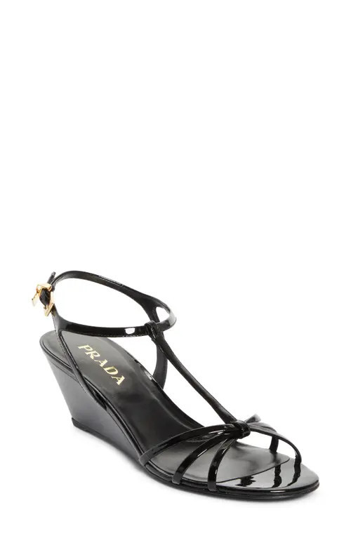 Prada Cage Wedge Sandal in Black at Nordstrom, Size 39.5 | Nordstrom