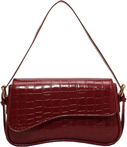 Women's Small Shoulder Bag Clutch Y2KPurse Handbag PU Leather Tote Bag with 2 Removable Straps and Zipper Closure Crossbody Bags (Crocodile red) | Amazon (US)