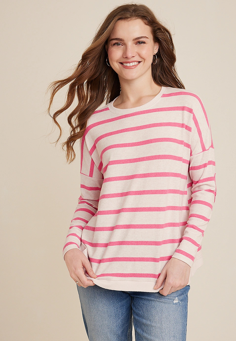 Striped Heart Elbow Patch Mixer Tee | Maurices