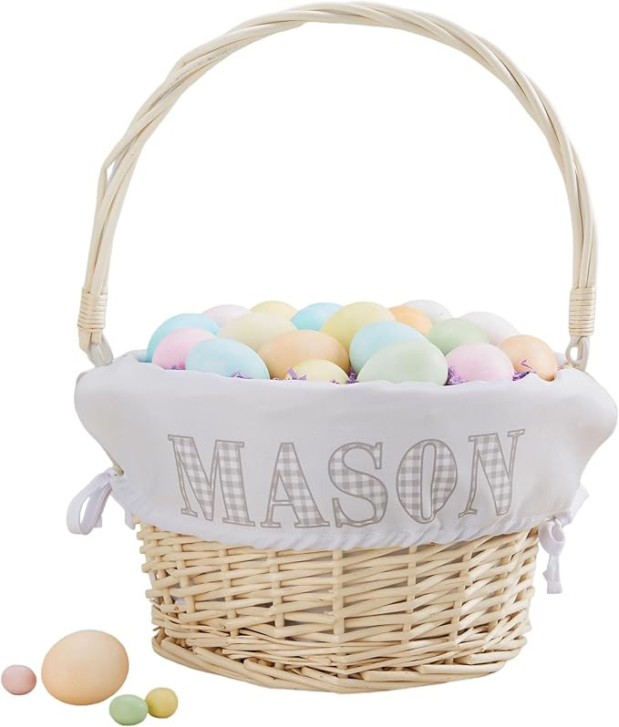 Personalization Universe Personalized Gingham Name Hand-Woven Easter Basket with Folding Drop-Dow... | Amazon (US)