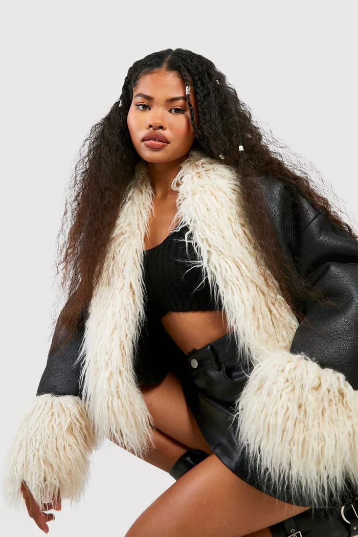 Faux Fur Trim Leather Jacket | boohoo (US & Canada)