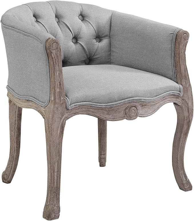 Modway Crown French Vintage Barrel Back Tufted Upholstered Fabric Dining Armchair in Light Gray | Amazon (US)
