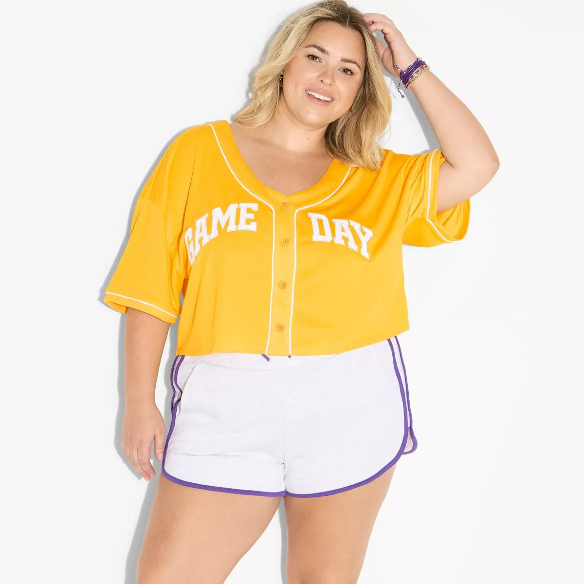 Women's Game Day Cropped Elbow Sleeve V-Neck Athletic Jersey - Wild Fable™ Burgundy 3X | Target