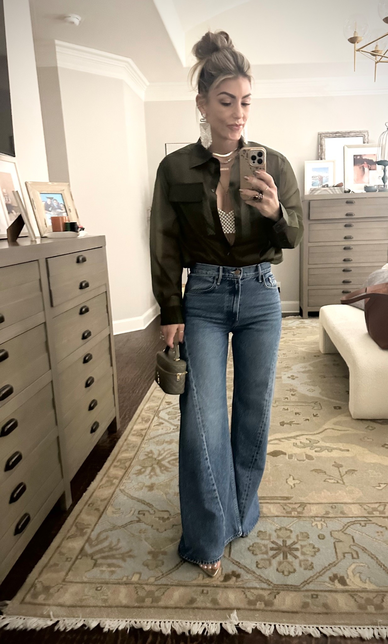 Pearl crop top FTW. Linked similar organza button downs below.

#LTKOver40 #LTKHoliday #LTKootd