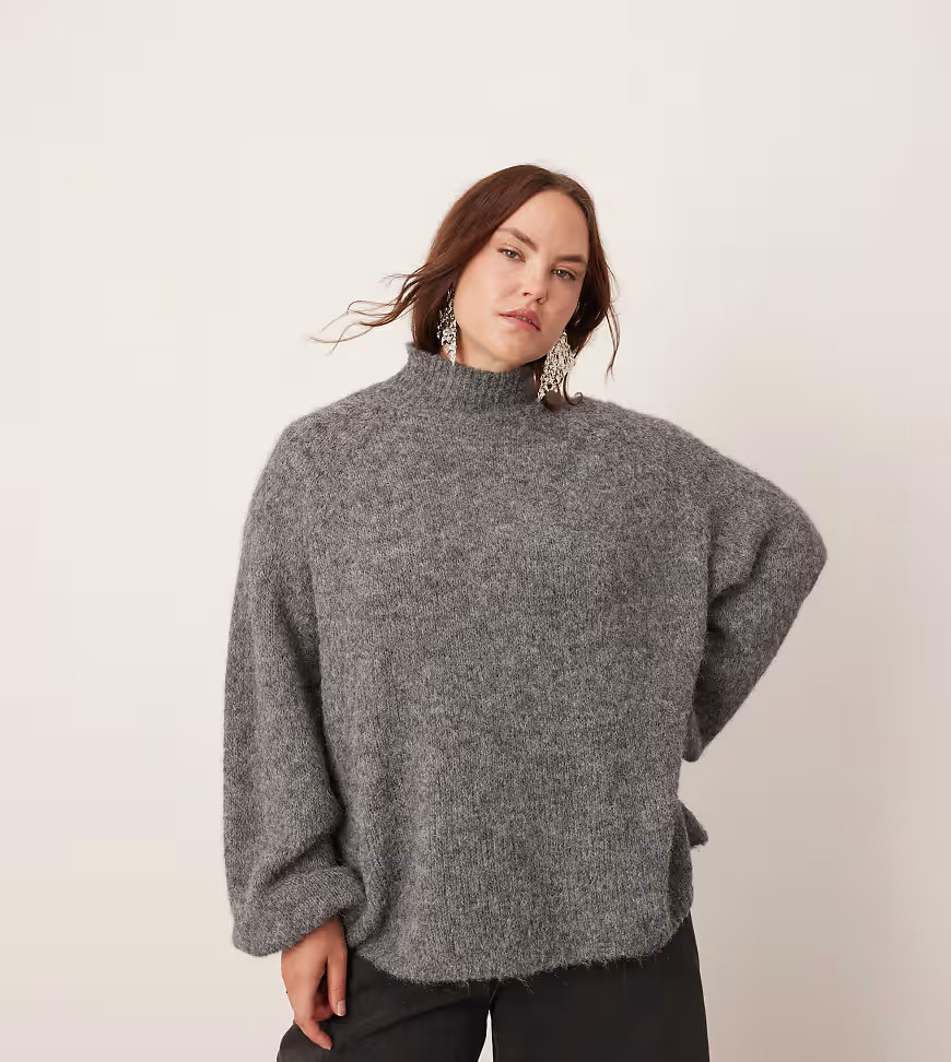 ASOS EDITION Curve knitted oversized high neck jumper in grey marl | ASOS (Global)
