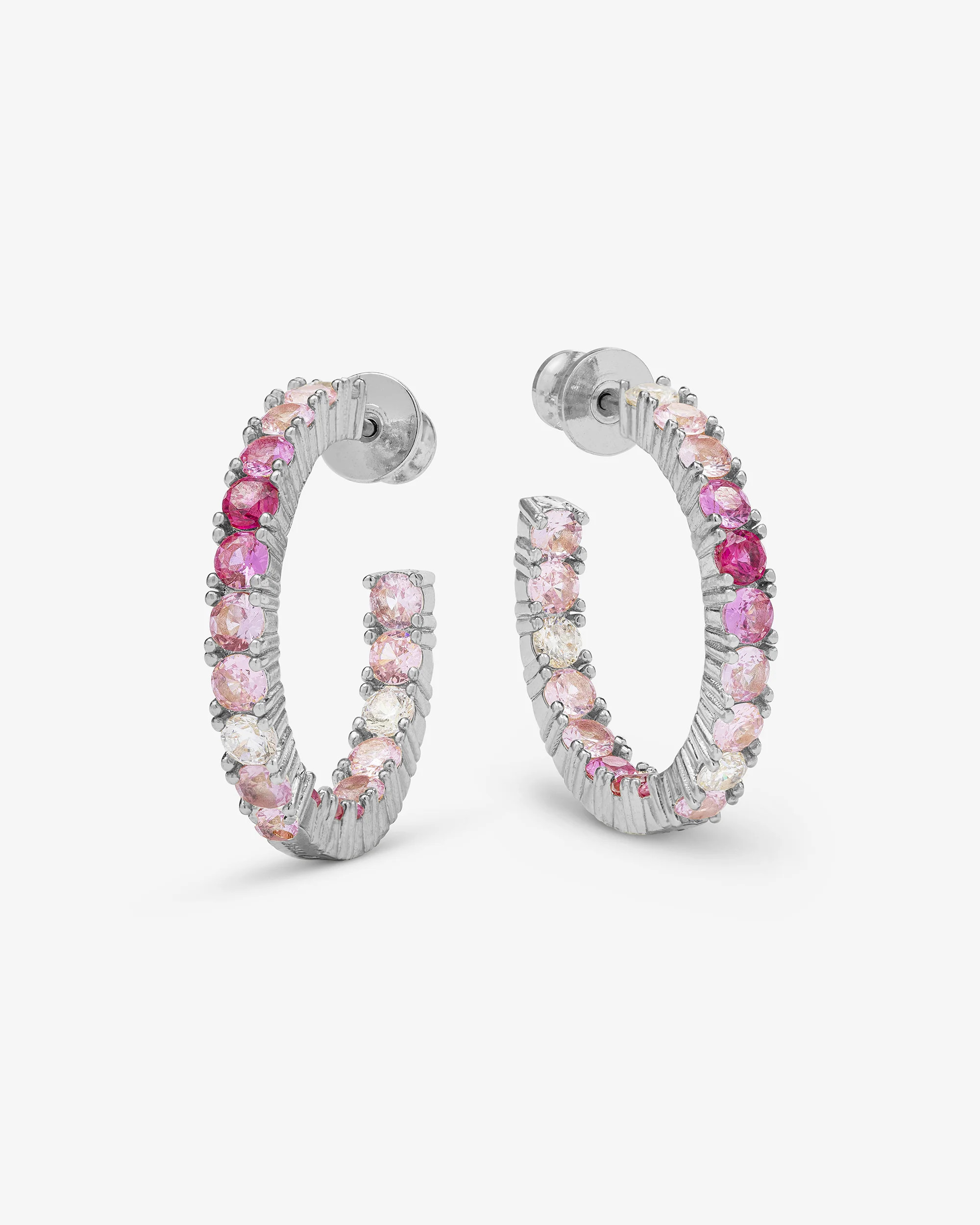 Heiress Ombré Hoops 1"" - Silver|Pink Sapphire Ombré | Melinda Maria Jewelry
