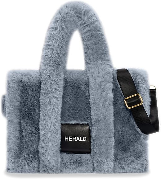 Herald Large Tote Bag for Women Soft Winter Fluffy Fuzzy Furry Plush Top Handle Purse and Handbag... | Amazon (US)