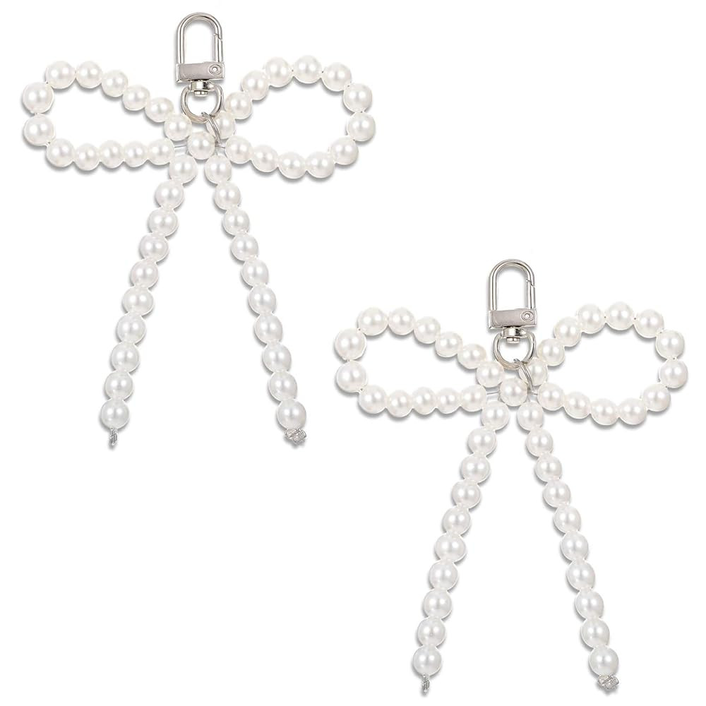 2Pcs Pearl Bow Keychain, Y2K Bow Purse Charm for Handbags, Bowknot Keyring for Women Girls | Amazon (US)