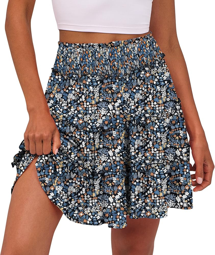Caracilia Womens Summer Flowy Mini Skorts Skirts High Waist Ruffle Tiered Casual Cute Boho Beach ... | Amazon (US)