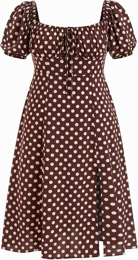 CIDER Women's Plus Size Dress Floral Fruit Square Neck Puff Sleeve Split Sun Dress Summer Midi Dr... | Amazon (US)