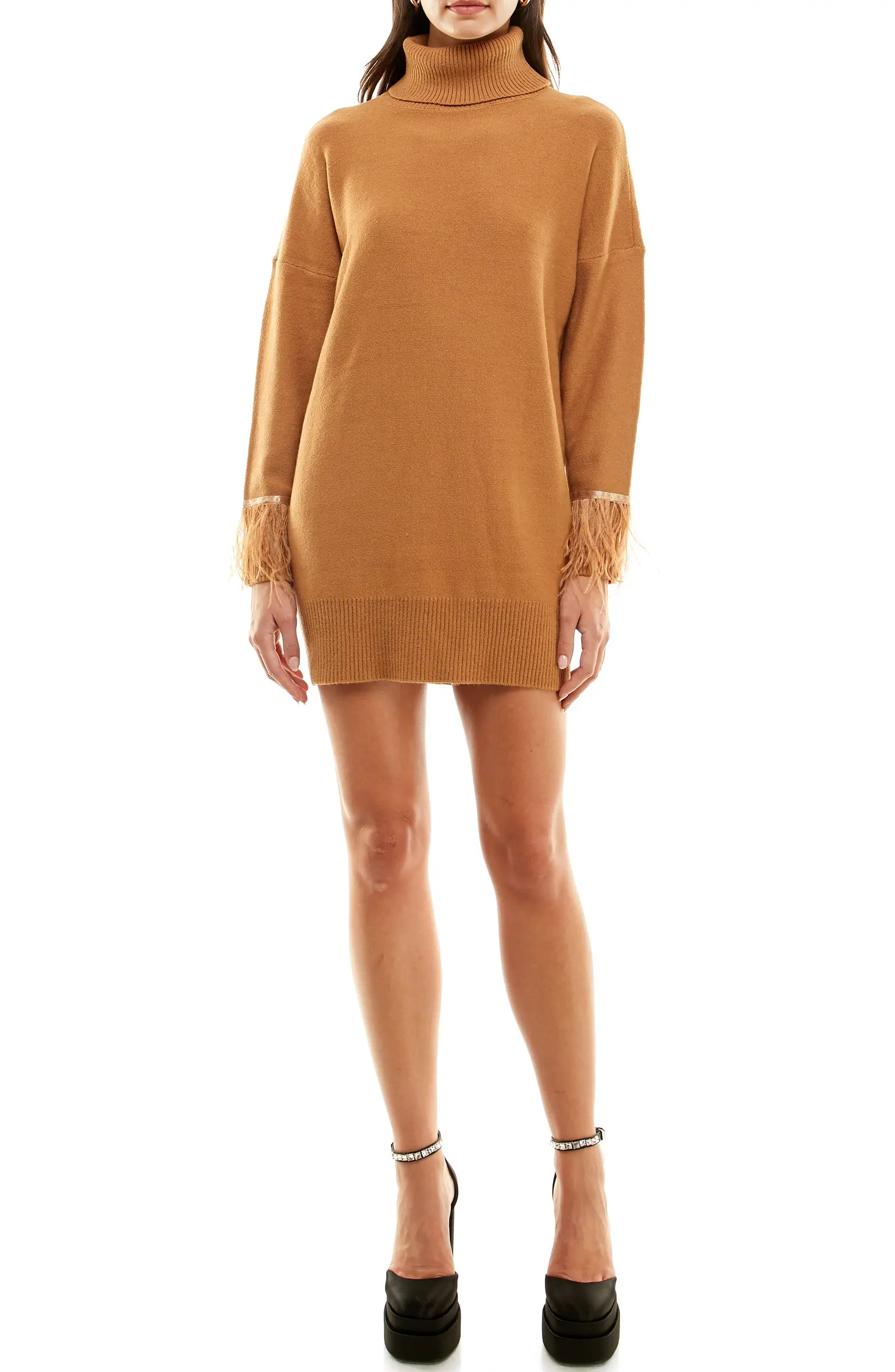 x Jourdan Sloane Sophie Feather Cuff Long Sleeve Sweater Dress | Nordstrom