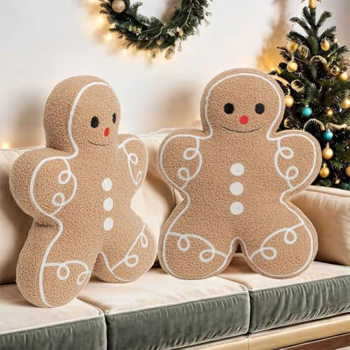 WQHSXXIA 1/2/3 PCS Gingerbread Man Throw Pillow, Gingerbread Man Merry Christmas Throw Pillow, Stuffed Gingerbread Shaped Pillow Christmas Decorative Pillow for Couch Bed Home Decor (2pcs) | Amazon (US)
