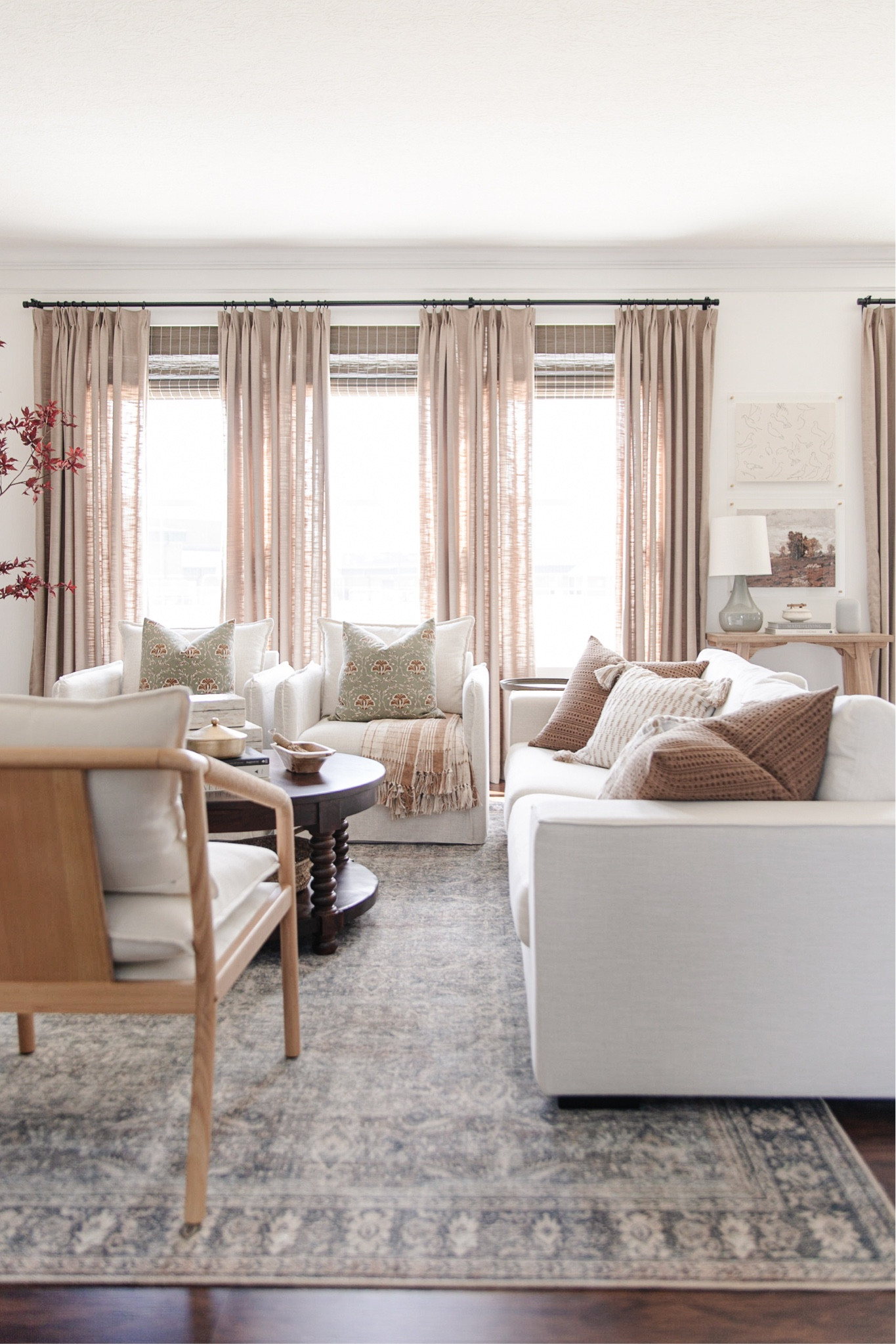 Organic modern living room, fall living room decor, cozy fall home decor, cozy living room, fall throw pillows, wynter loloi rug, twopages pinch pleat drapes curtains from amazon

#LTKunder100 #LTKSeasonal #LTKhome