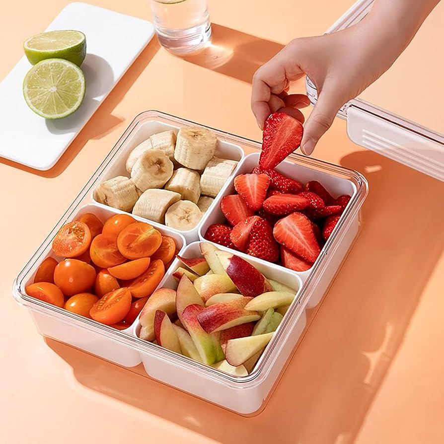 Divided Veggie Tray with Lid Stackable Vegetable Storage Square Appetizer Relish Serving Platter ... | Amazon (US)