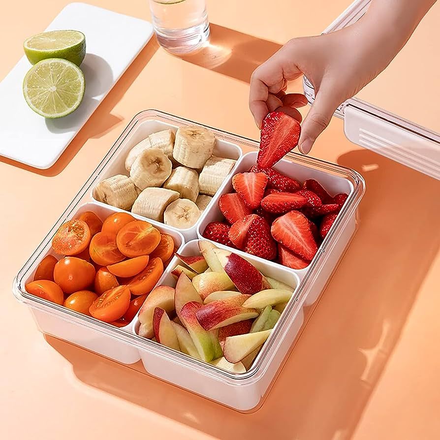Divided Veggie Tray with Lid Stackable Vegetable Storage Square Appetizer Relish Serving Platter ... | Amazon (US)