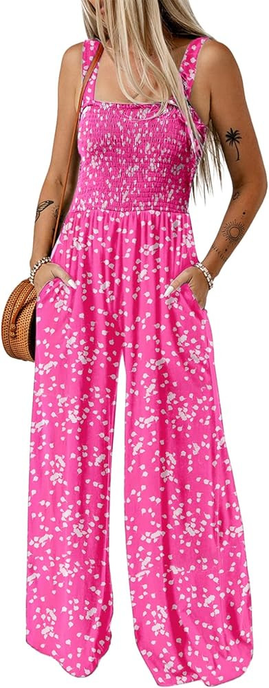 Dokotoo Women's Casual Loose Overalls Jumpsuits One Piece Sleeveless Printed Wide Leg Long Pant R... | Amazon (US)