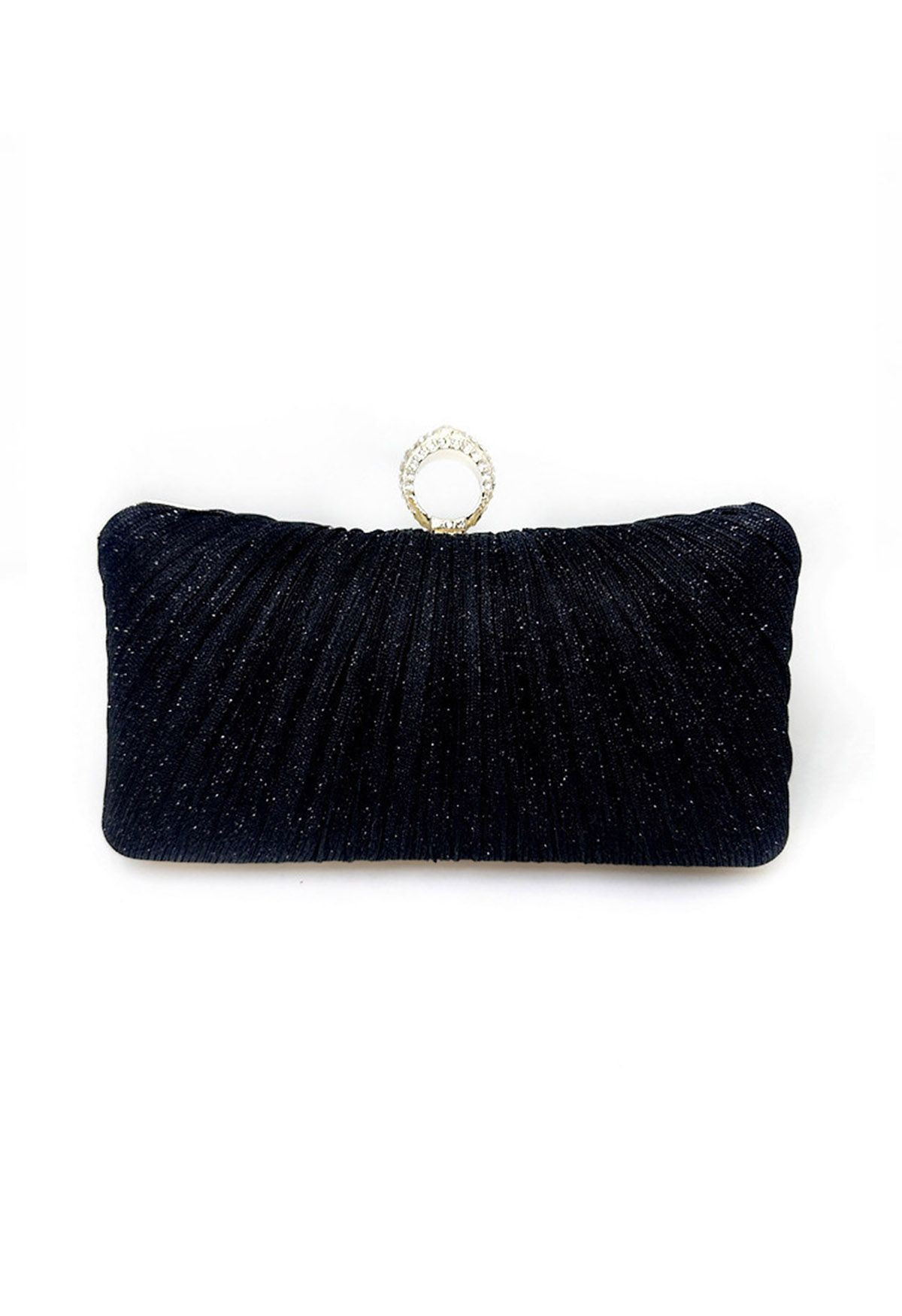 Ornate Pleated Rhinestone Clutch in Black | Chicwish