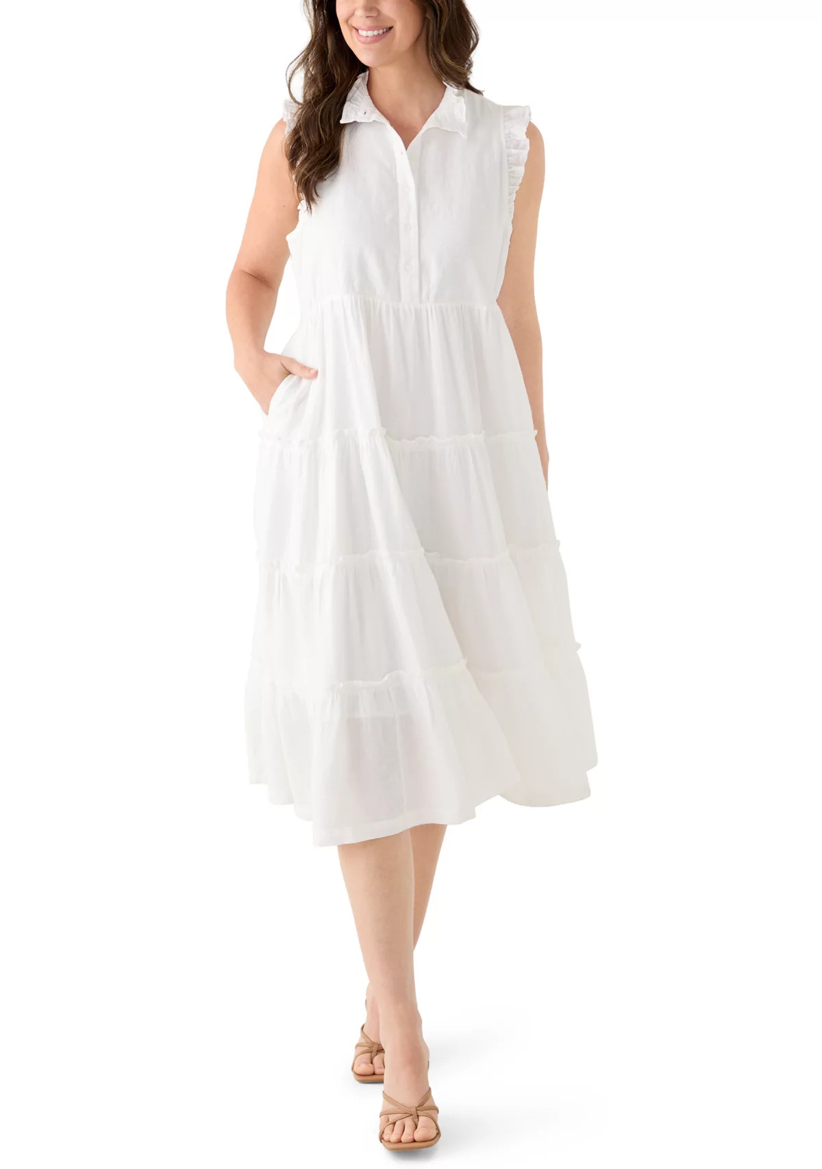 Crown & Ivy™Women's Sleeveless Ruffle Tier Midi Dress | Belk