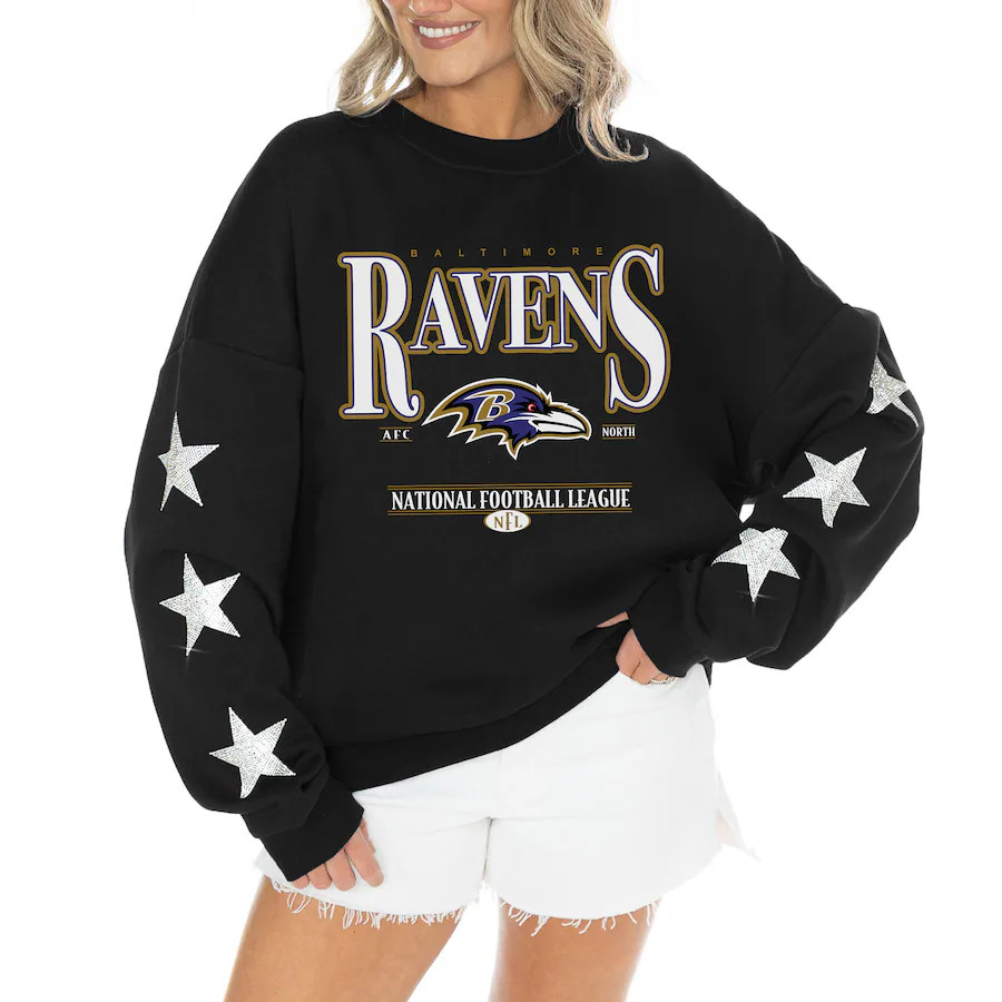 Baltimore Ravens Gameday Couture Women's Rhinestone Star Sleeve Settle the Score Oversized Tri-Bl... | Fanatics
