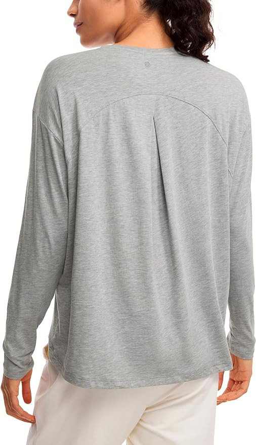 CRZ YOGA Pima Cotton Long Sleeve Workout Shirts for Women Loose Fit Crew Neck Yoga Athletic Tops ... | Amazon (US)
