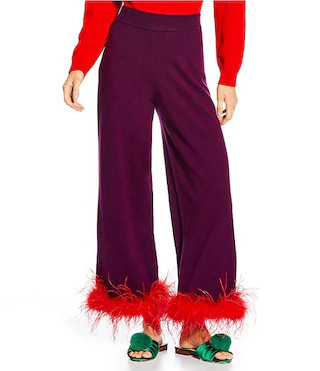 x The Nat Note Chula Wool Blend Flat Front Feather Detail Coordinating Pants | Dillard's