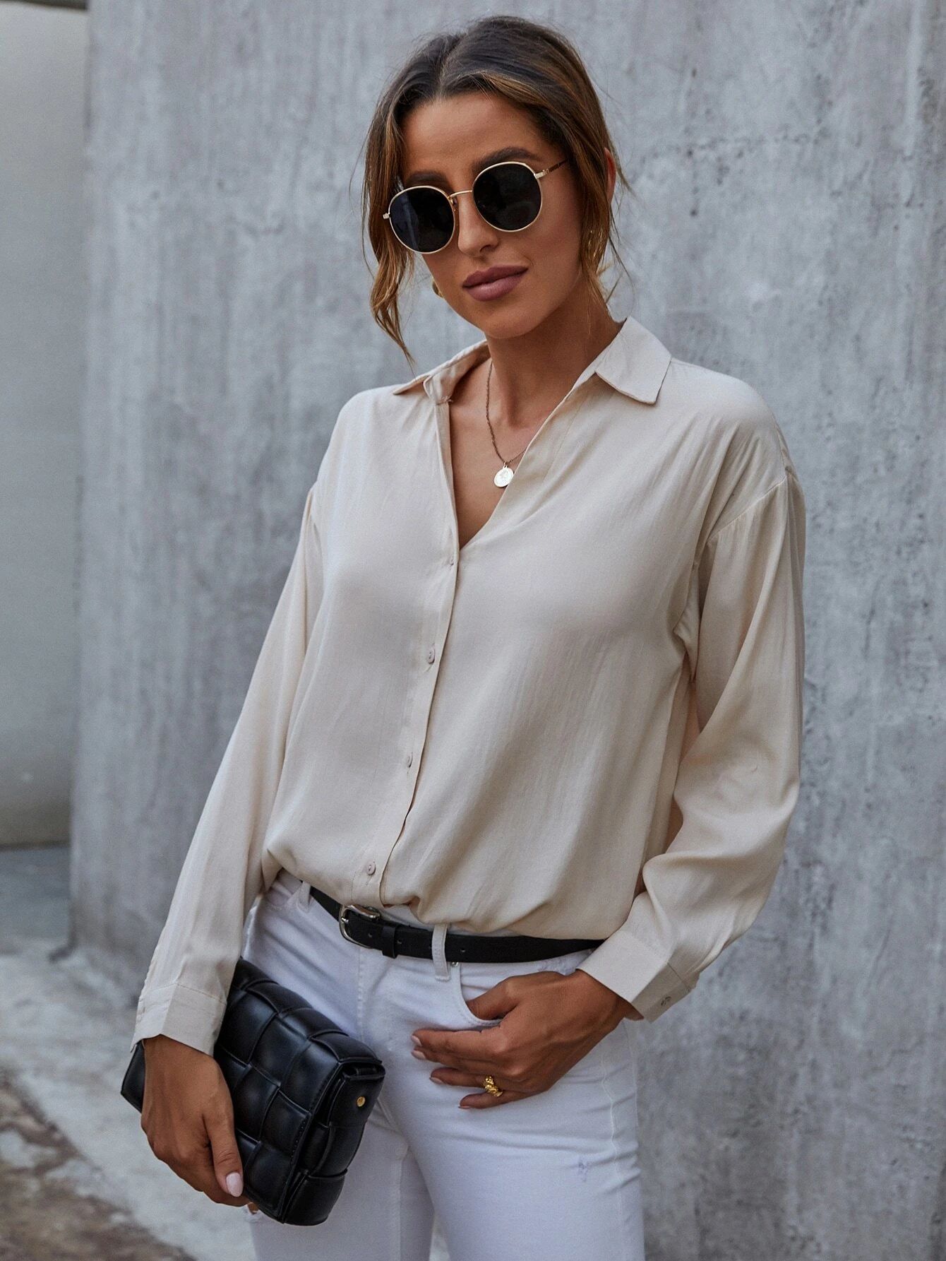 Solid Button Front Blouse | SHEIN