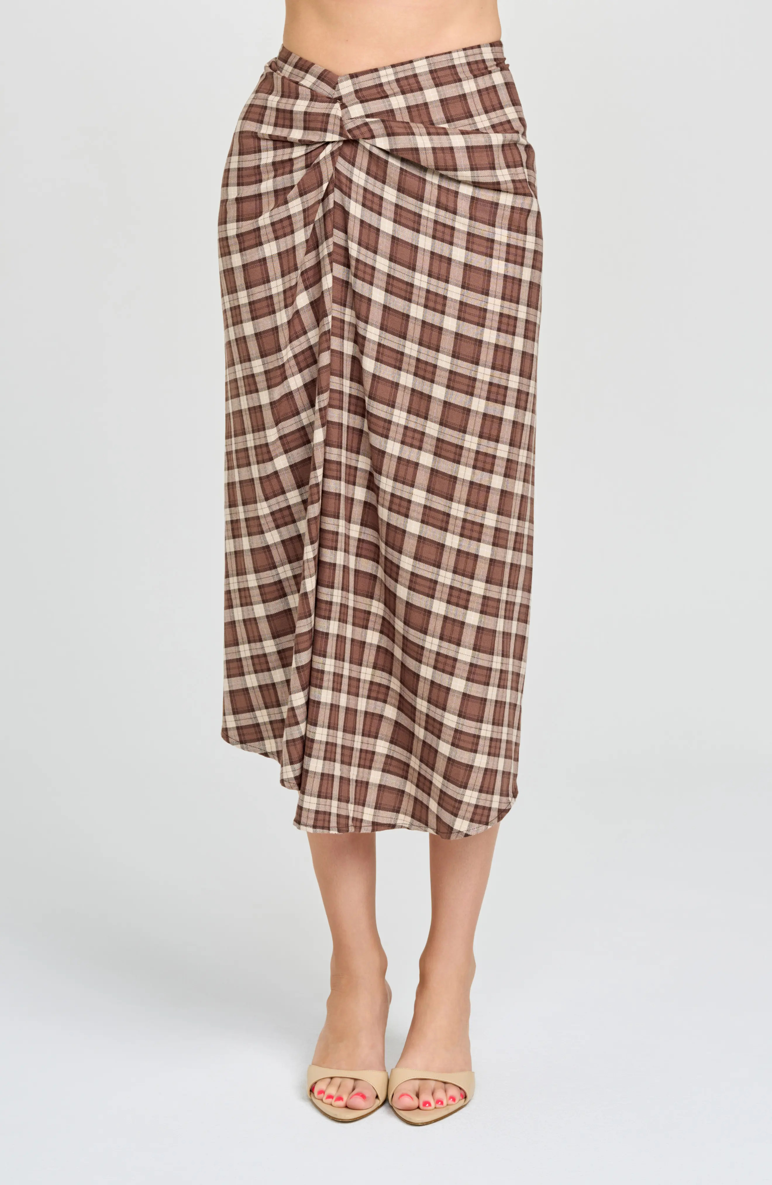 WAYF Laurel Plaid Drape Detail Cotton Skirt (Women) | Nordstrom | Nordstrom