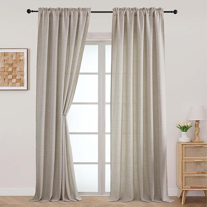 Aiyufeng Faux Linen Texture Curtains for Living Room 109 Inch Length 2 Panels, Airy Soft Thermal ... | Amazon (US)