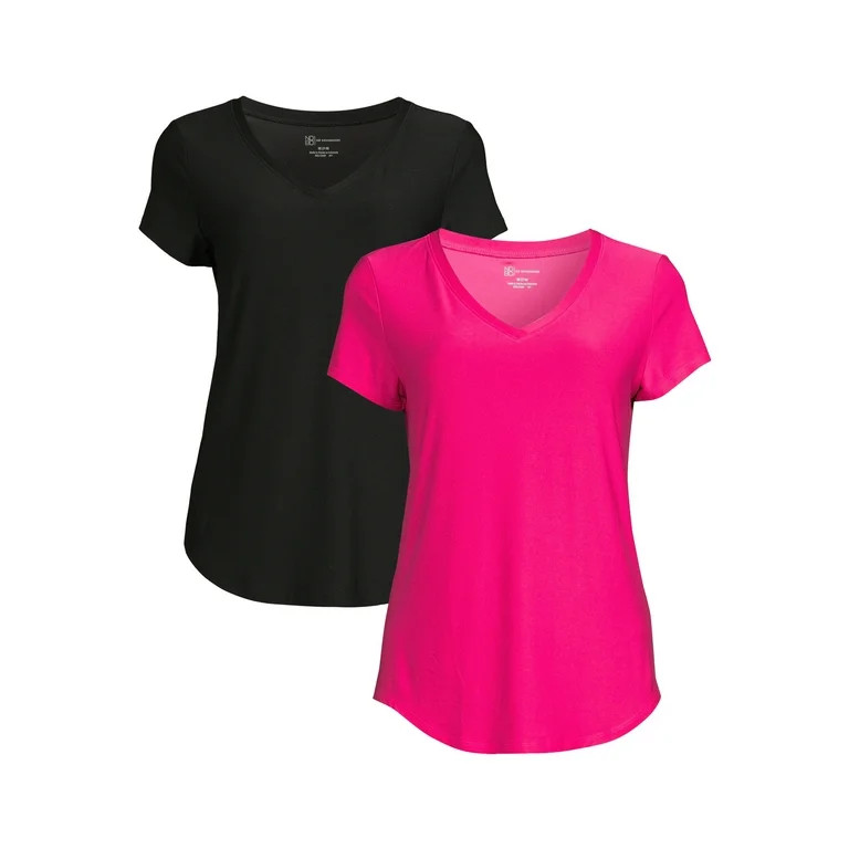 No Boundaries Juniors' Brushed V-Neck T-Shirt with Short Sleeves, 2 Pack | Walmart (US)