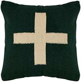 Creative Co-Op Swiss Cross Cotton Wool Throw Natural Pillow, std, Green and Cream | Amazon (US)