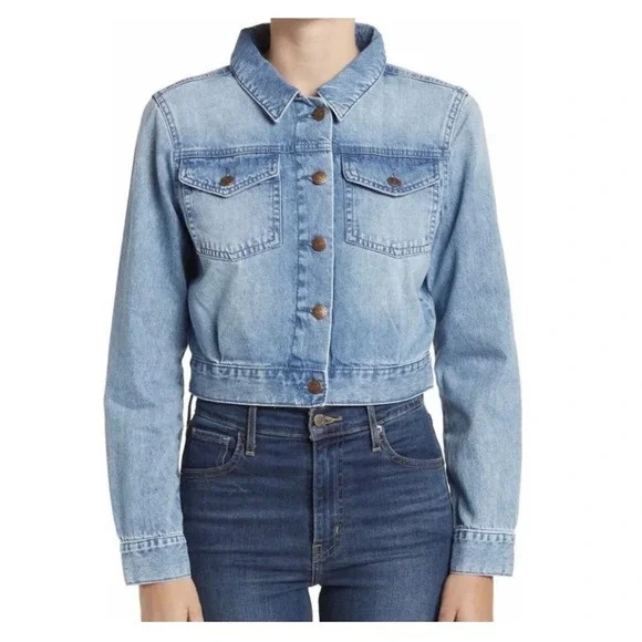 BCBGeneration Cropped Light Wash Blue Denim Trucker Jean Jacket Size XS | Poshmark