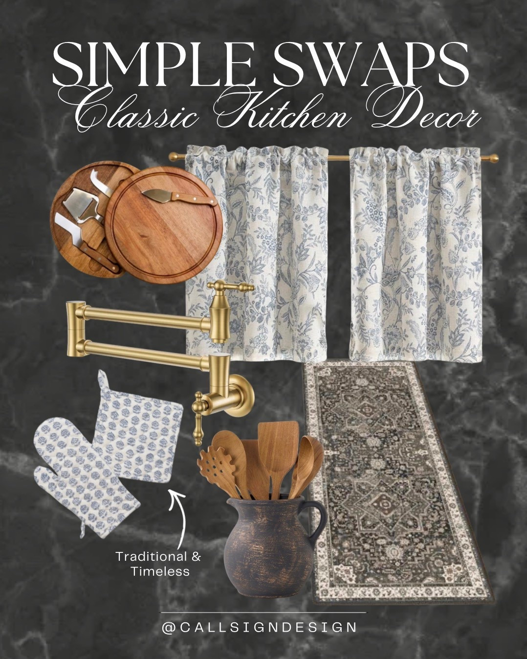 A timeless traditional kitchen brought to life with blue ornamental accents and warm gold hardware. Classic in spirit yet richly detailed, the mix adds depth, contrast, and enduring elegance. 

#TraditionalKitchen #BlueAccents #GoldHardware #TimelessDesign #ClassicHome #KitchenDecor #HomeDecor #DesignDetails #callsigndesign