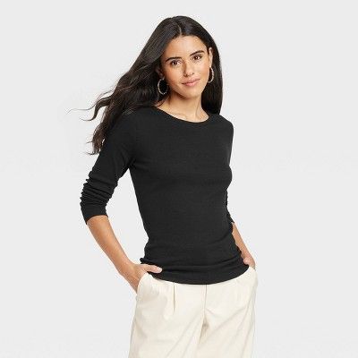 Women's Long Sleeve Ribbed T-Shirt - A New Day™ | Target