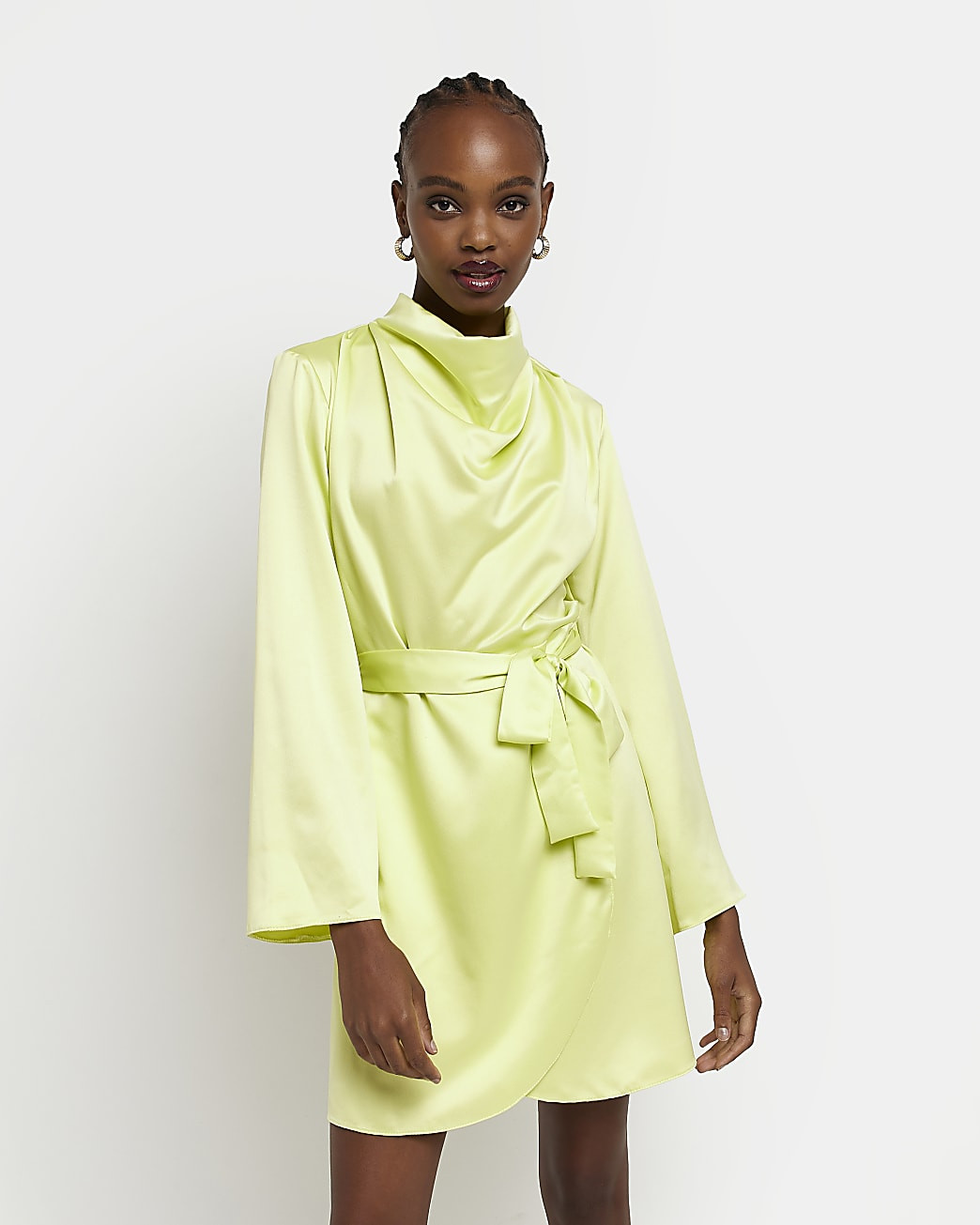 River Island Womens Lime green satin high neck mini dress | River Island (US)