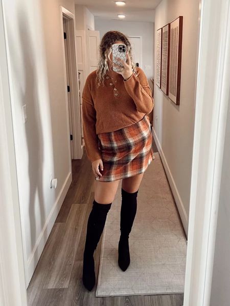 Thanksgiving outfit idea from Amazon, fall outfit, fall fashion, boots, Amazon fashion. Skirt runs small so size up! I felt so cute and chic in this outfit!

#LTKmidsize #LTKHoliday #LTKfindsunder50